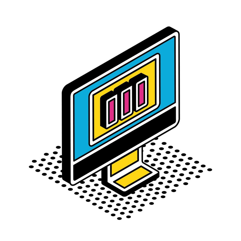 staafdiagram op computer isometrische stijl pictogram vector ontwerp