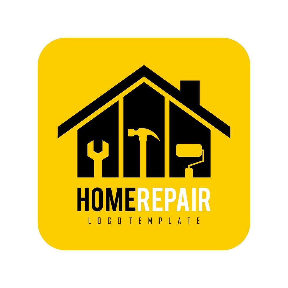 huis reparatie logo sjabloon ontwerp. huis, borstel, hamer, moersleutel. voor repareren, vernieuwing, restauratie, onderhoud, bouw, gebouw, icoon, apps. vector