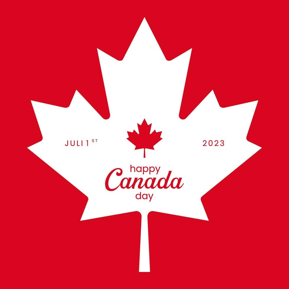 gelukkig Canada dag 2023 achtergrond met een rood esdoorn- blad in de midden. minimalistische concept voor groet kaart, banier, decoratie, omslag. vector illustratie