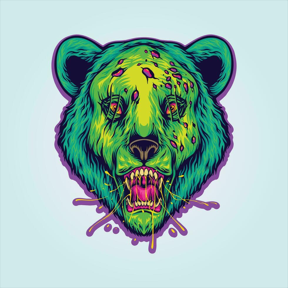 zombie grizzly beer hoofd halloween dier illustraties vector illustraties voor uw werk logo, handelswaar t-shirt, stickers en etiket ontwerpen, poster, groet kaarten reclame bedrijf bedrijf