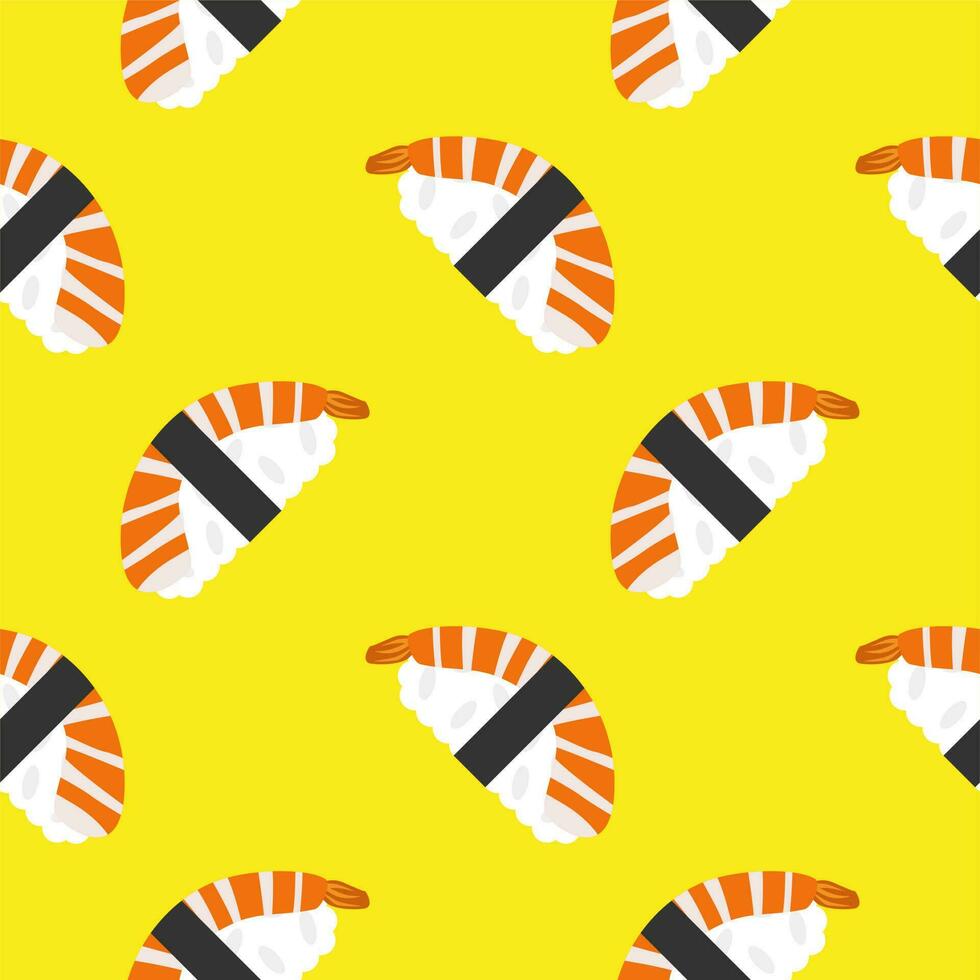garnaal sushi naadloos patroon vector illustratie. sjabloon voor Japans voedsel cafe, Japans restaurant vector grappig stijl.