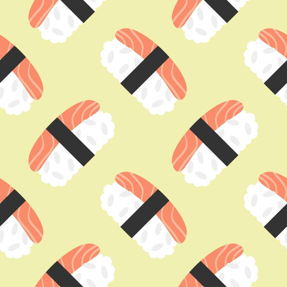 Zalm sushi naadloos patroon vector illustratie. sjabloon voor Japans voedsel cafe, Japans restaurant vector grappig stijl.