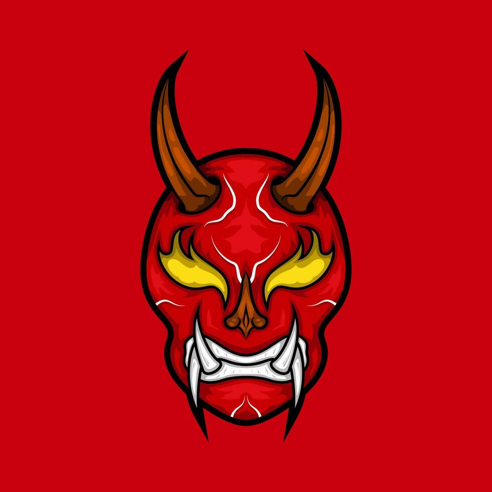 vector illustratie van traditioneel Japans demon rood oni masker. boos, geel ogen en eng. geschikt voor mascotte, sticker en t-shirt ontwerp