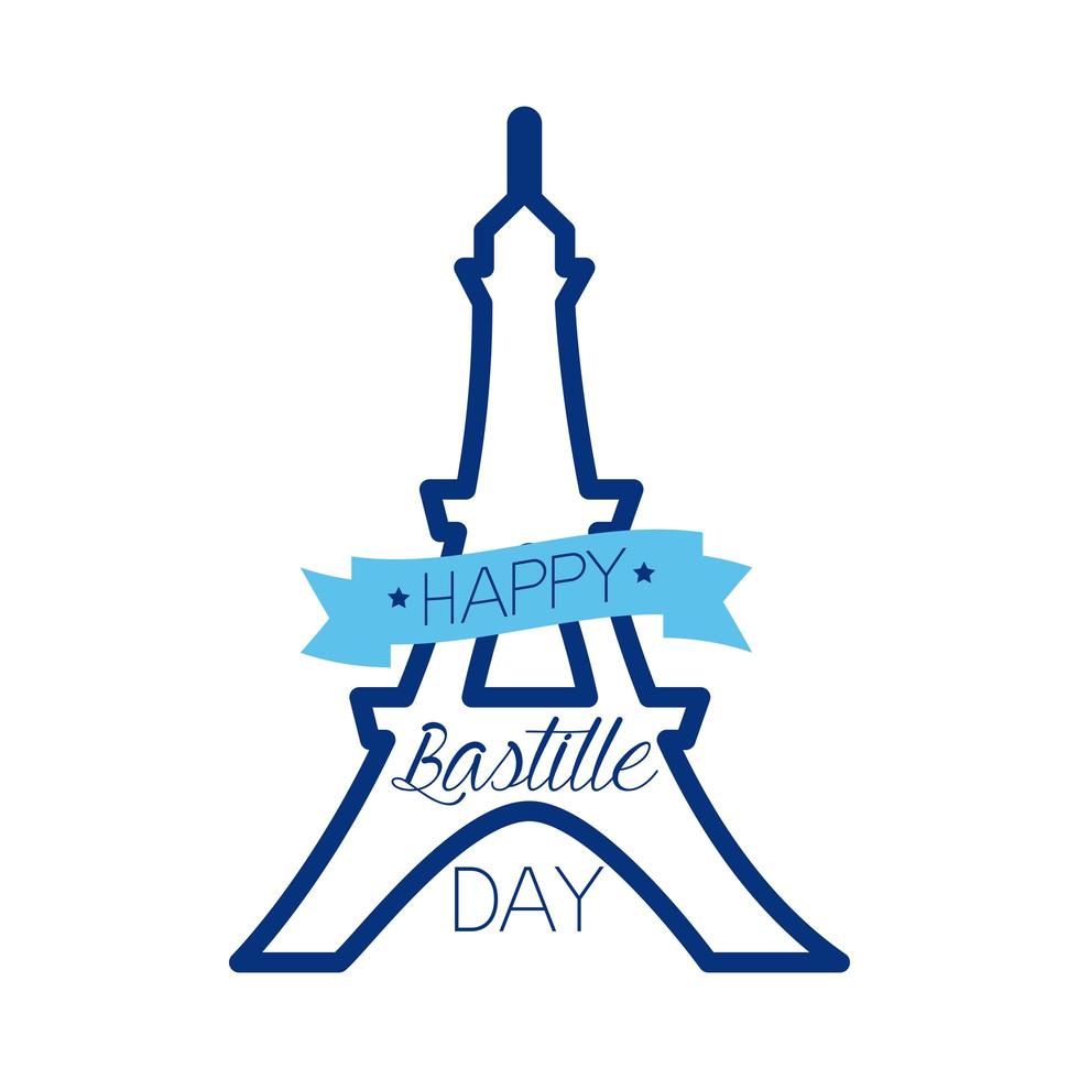 eiffel bastille dag belettering lijnstijl vector