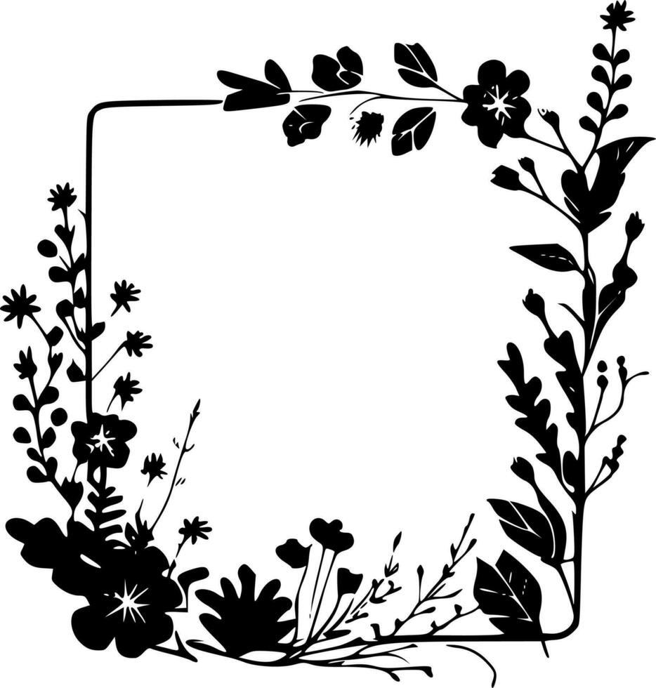 bloemen grens, zwart en wit vector illustratie