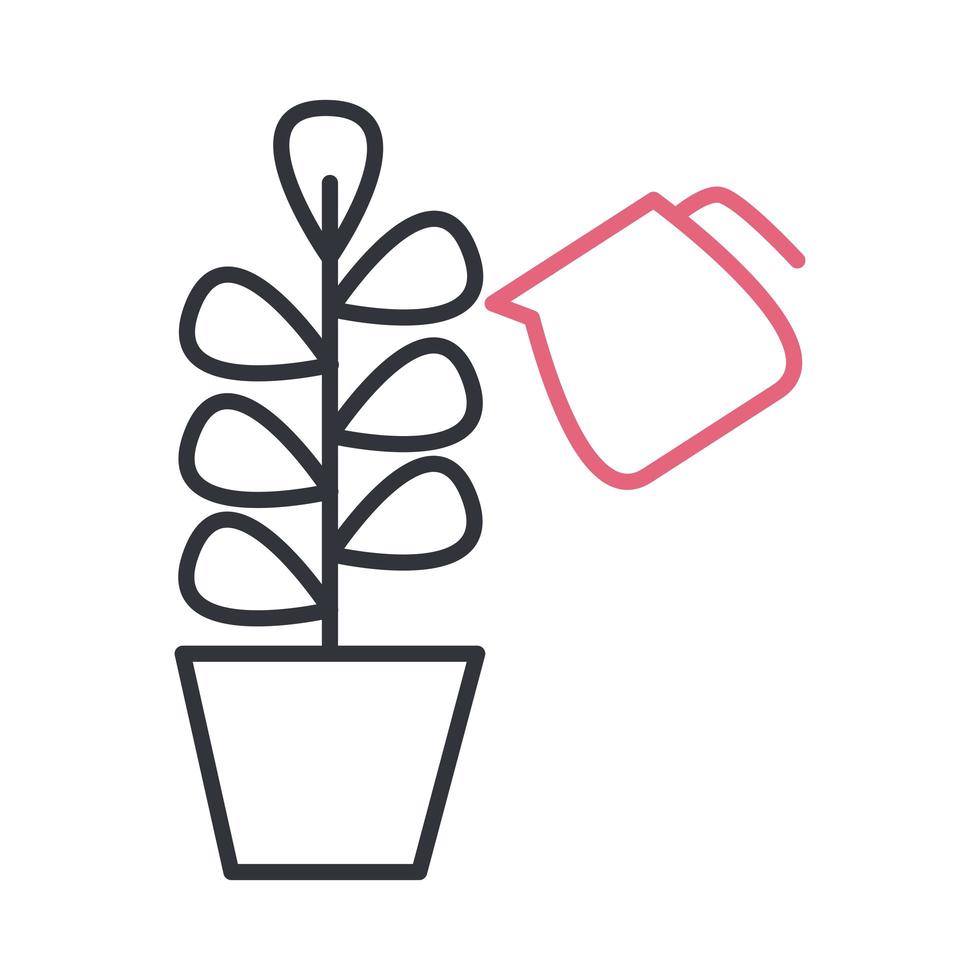 plant in pot en water kan lijn stijlicoon vector design