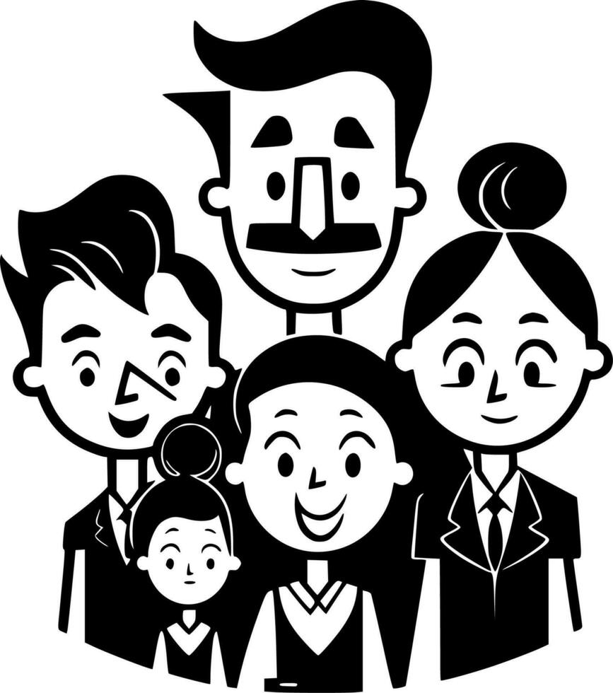 familie - zwart en wit geïsoleerd icoon - vector illustratie