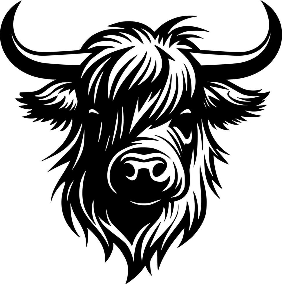 hoogland koe, minimalistische en gemakkelijk silhouet - vector illustratie