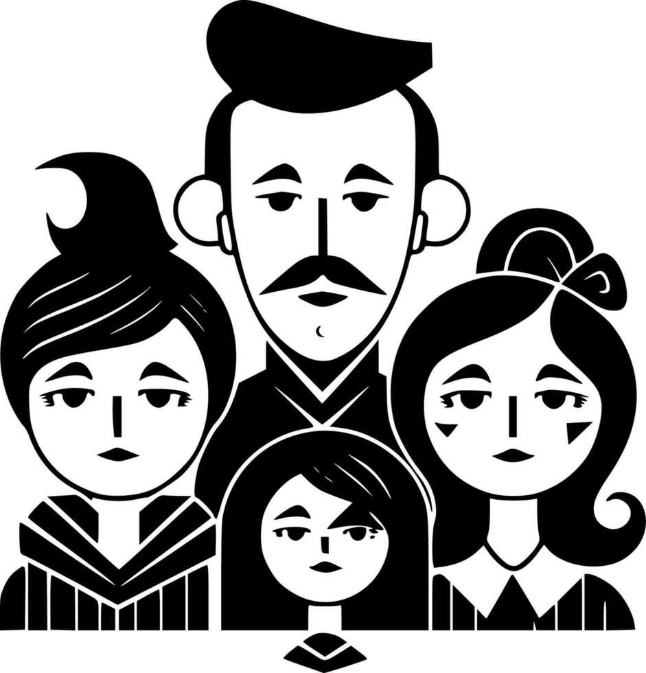 familie, zwart en wit vector illustratie