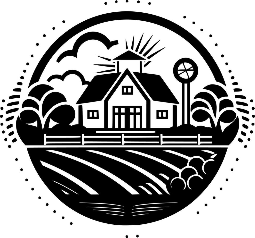 boerderij - zwart en wit geïsoleerd icoon - vector illustratie