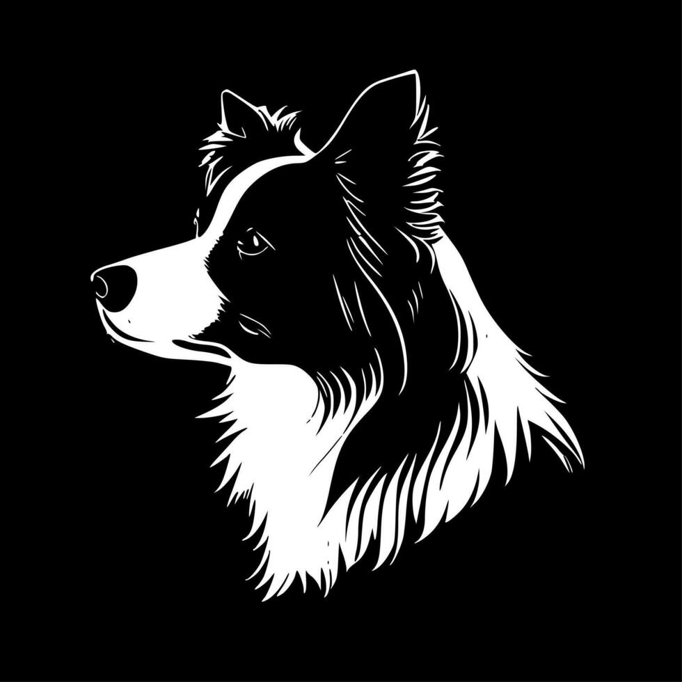 grens collie - zwart en wit geïsoleerd icoon - vector illustratie