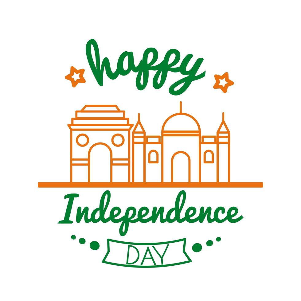 Independece day india feest met moskee gebouw lijn stijlicoon vector