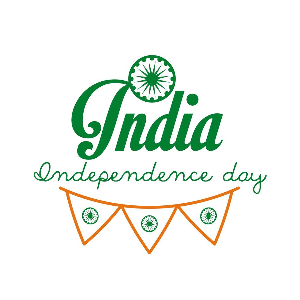 Independece day india feest met ashoka chakra en slingers lijn stijlicoon vector