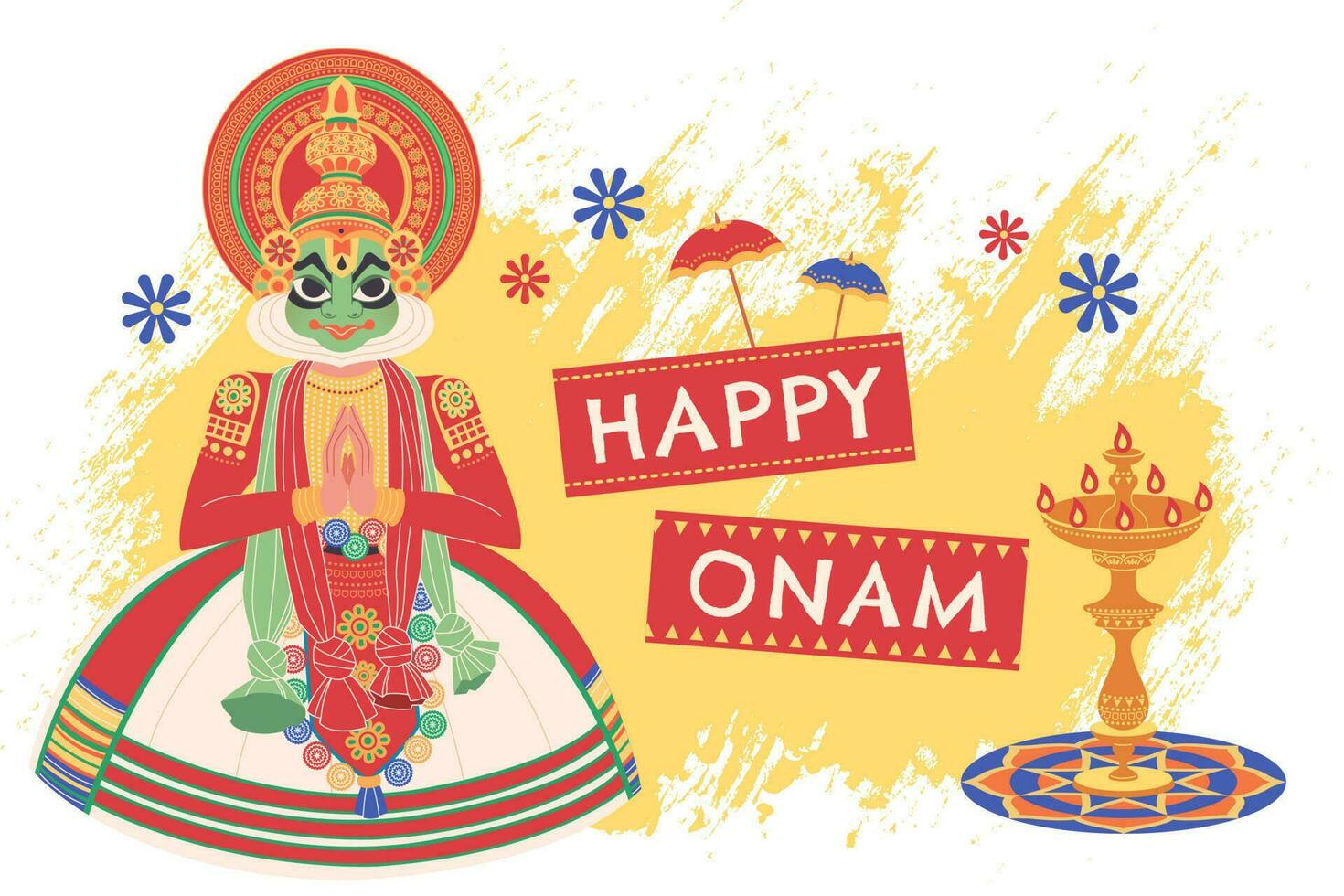 gelukkig onam kerala Kathakali danser in vlak ontwerp vector