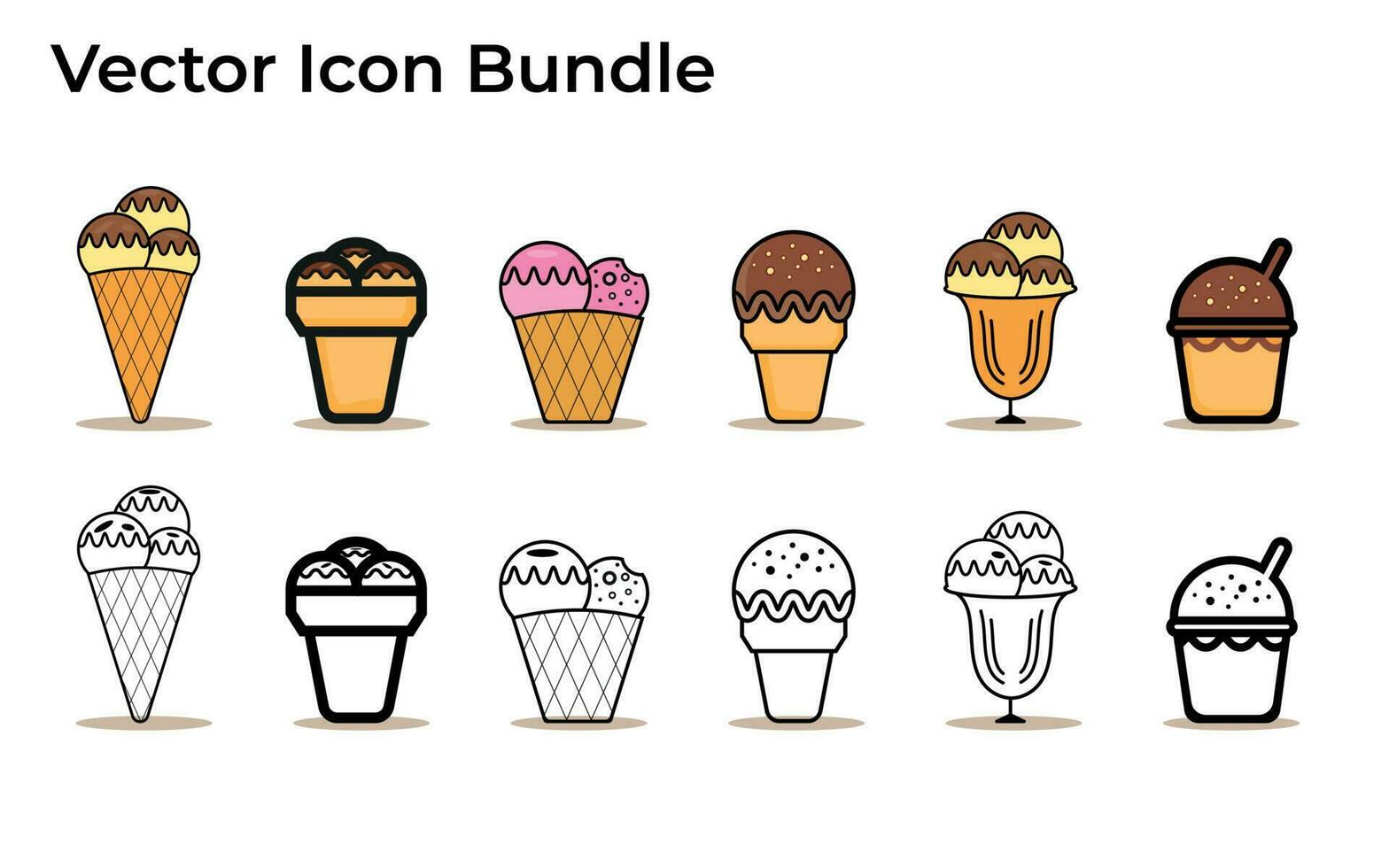 set van ijs iconen, zoals parfait, bevroren yoghurt, ijscoupe, vanille, chocolade vector