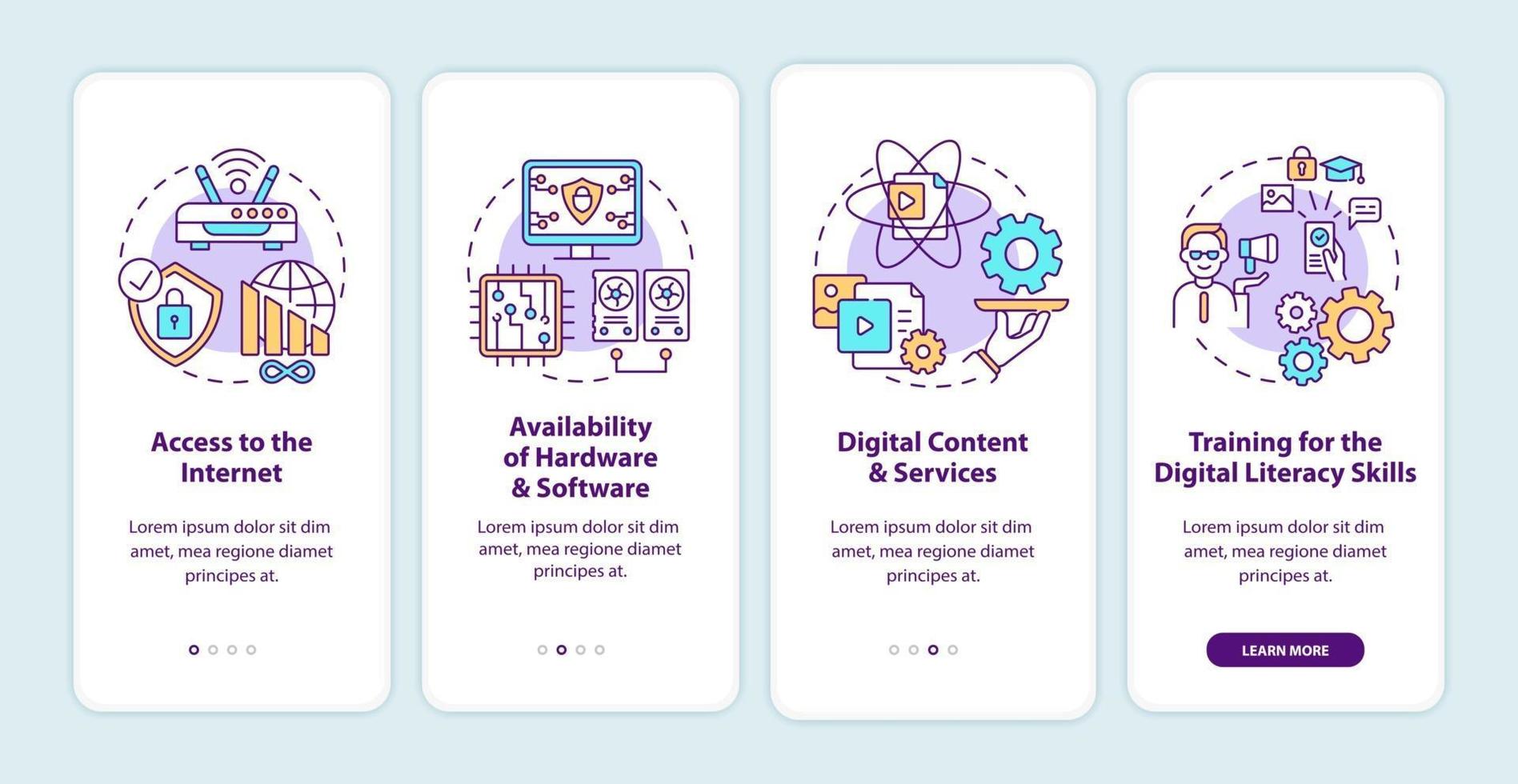 digitale inclusiecomponenten onboarding mobiele app-paginascherm met concepten vector