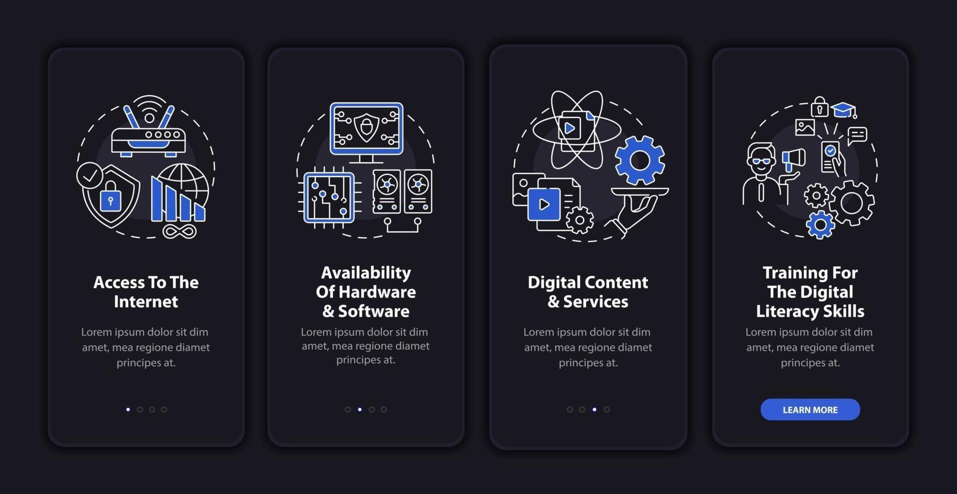 digitale inclusiecomponenten onboarding mobiele app-paginascherm met concepten vector