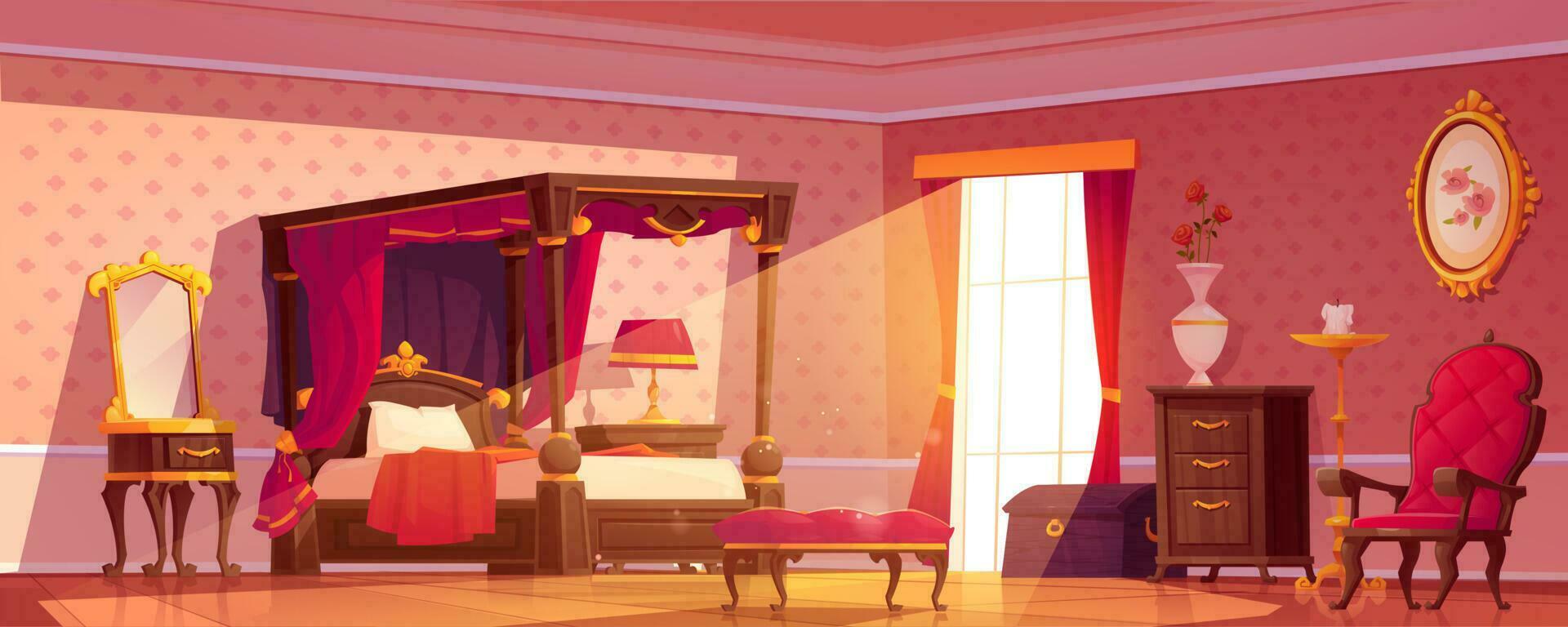 tekenfilm Koninklijk slaapkamer met wijnoogst meubilair vector