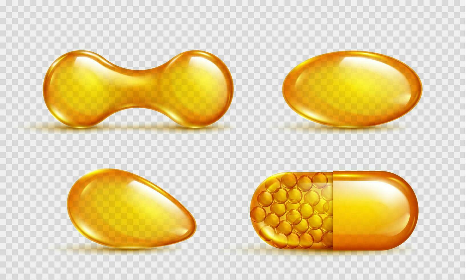 realistisch 3d olie capsule Aan grijs achtergrond vector