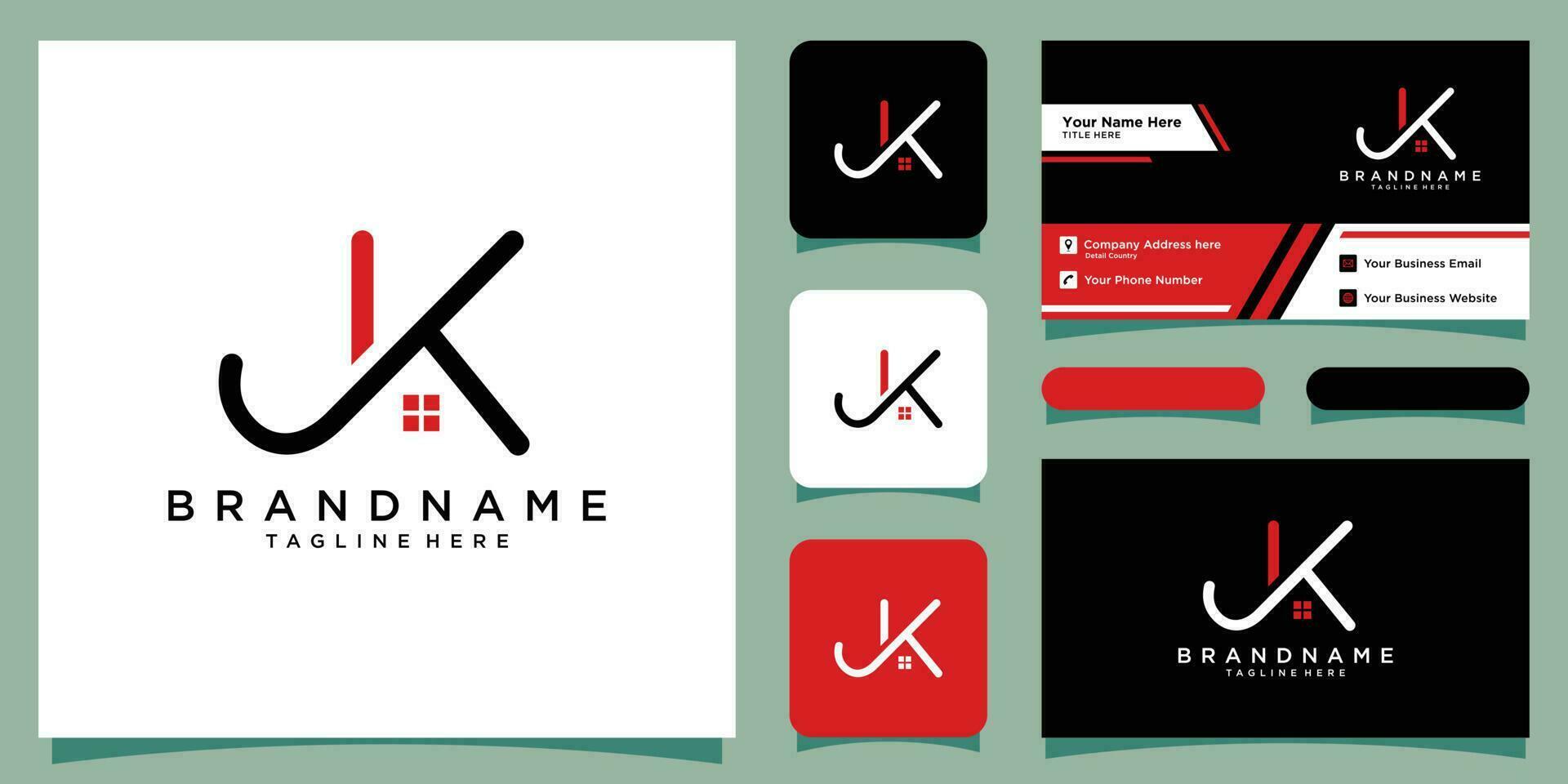 eerste brief jk logo ontwerp vector sjabloon met bedrijf kaart ontwerp sjabloon