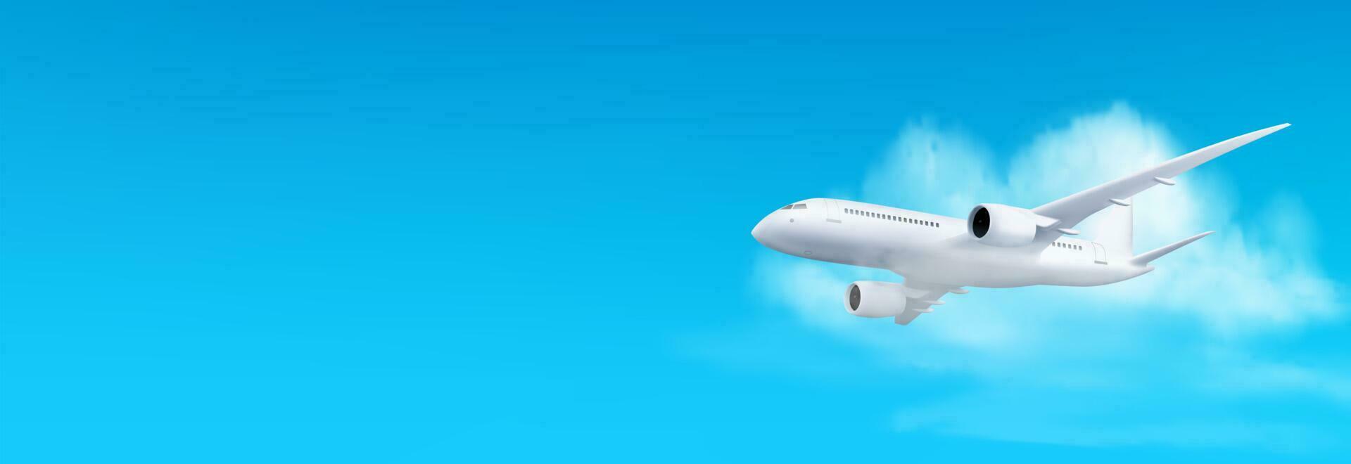 3d wit vliegtuig vliegend Aan blauw lucht landschap vector