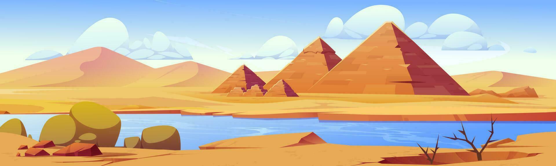 woestijn rivier- landschap vector tekenfilm achtergrond