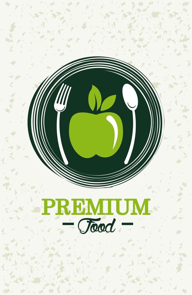 premium en gezonde voedselposter met appel en bestek vector