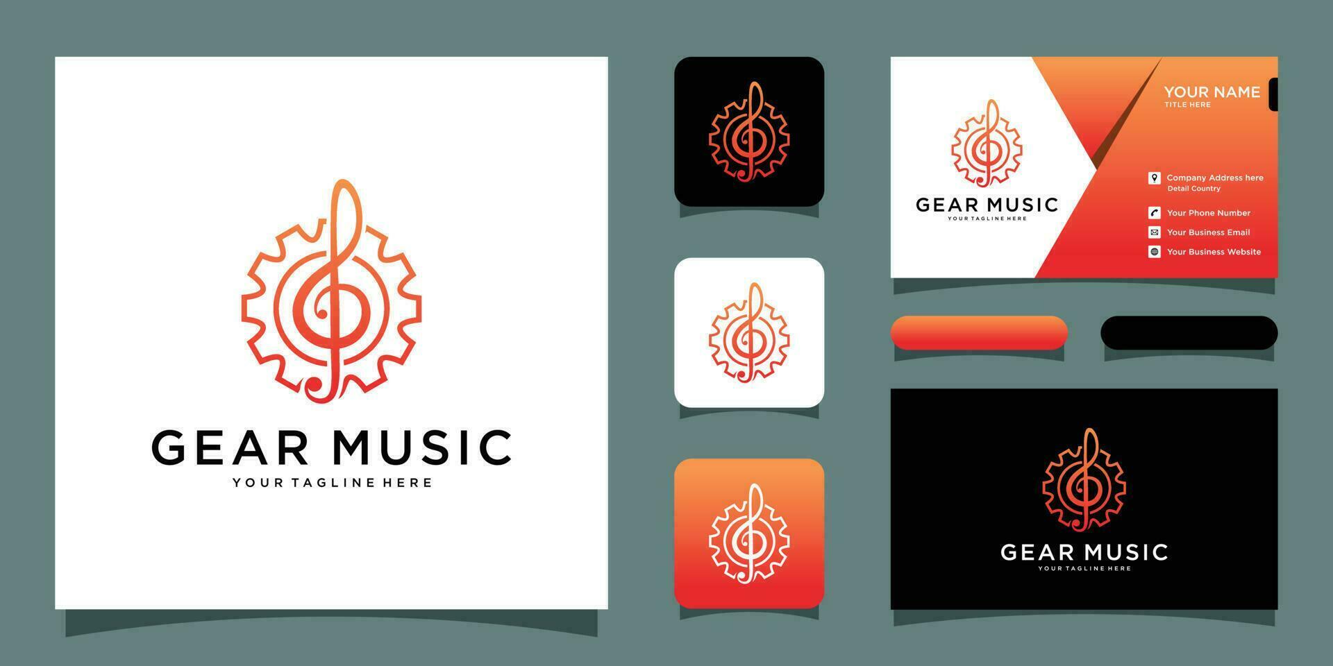 uitrusting en muziek- symbolen, muziek- pictogrammen, logo illustraties met bedrijf kaart ontwerp premie vector