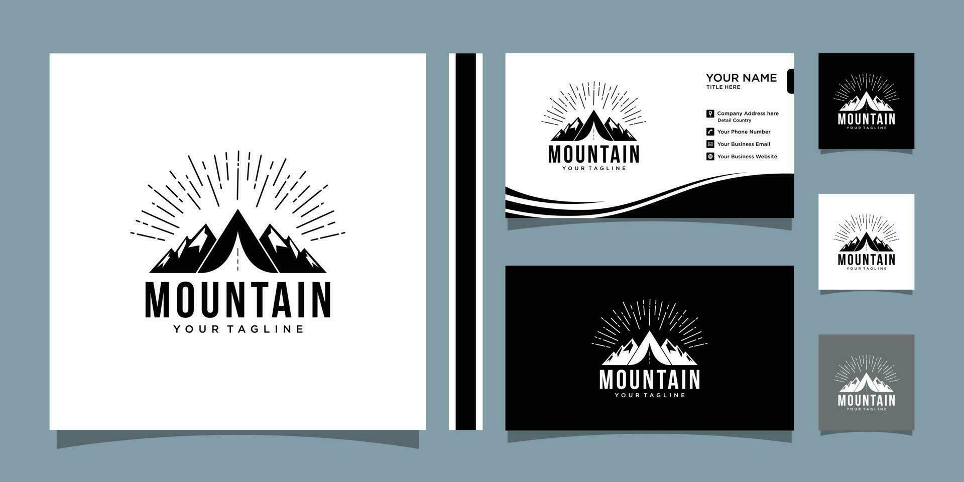 wijnoogst berg logo en illustratie gemakkelijk ontwerp logo sjabloon en bedrijf kaart premie vector