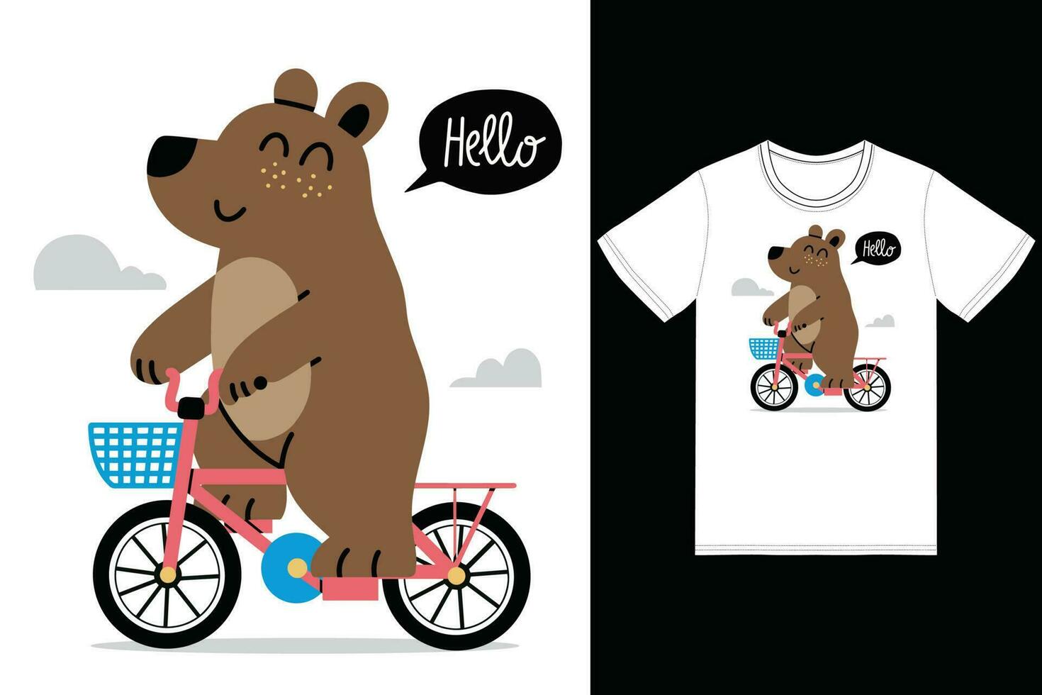 schattig beer rijden fiets illustratie met t-shirt ontwerp premie vector