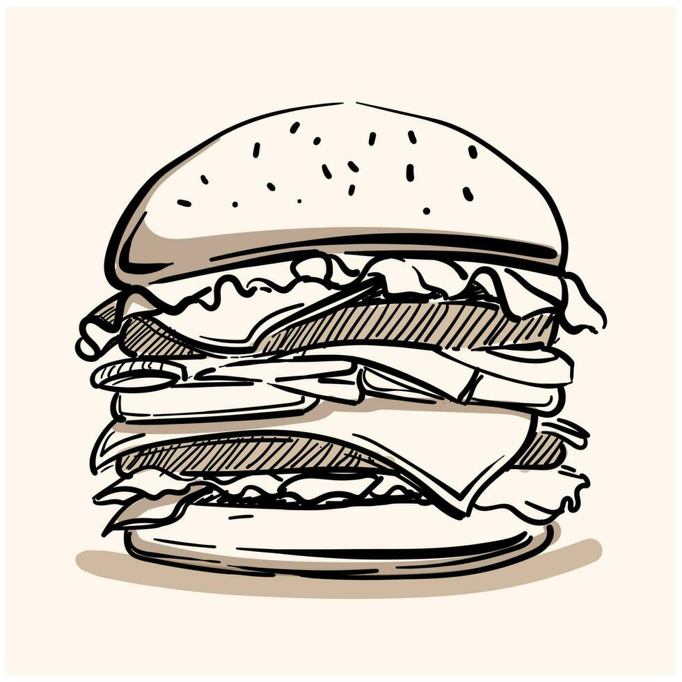 een groot hamburger schetsen. lijn kunst en Super goed beeld naar gebruik vector