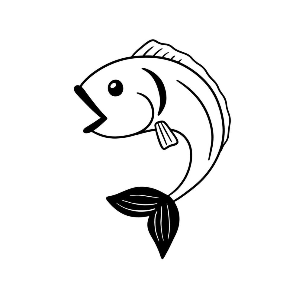 zwart en wit vis tekening. gemakkelijk hand- getrokken vis illustratie geïsoleerd Aan wit. tekening vector schetsen