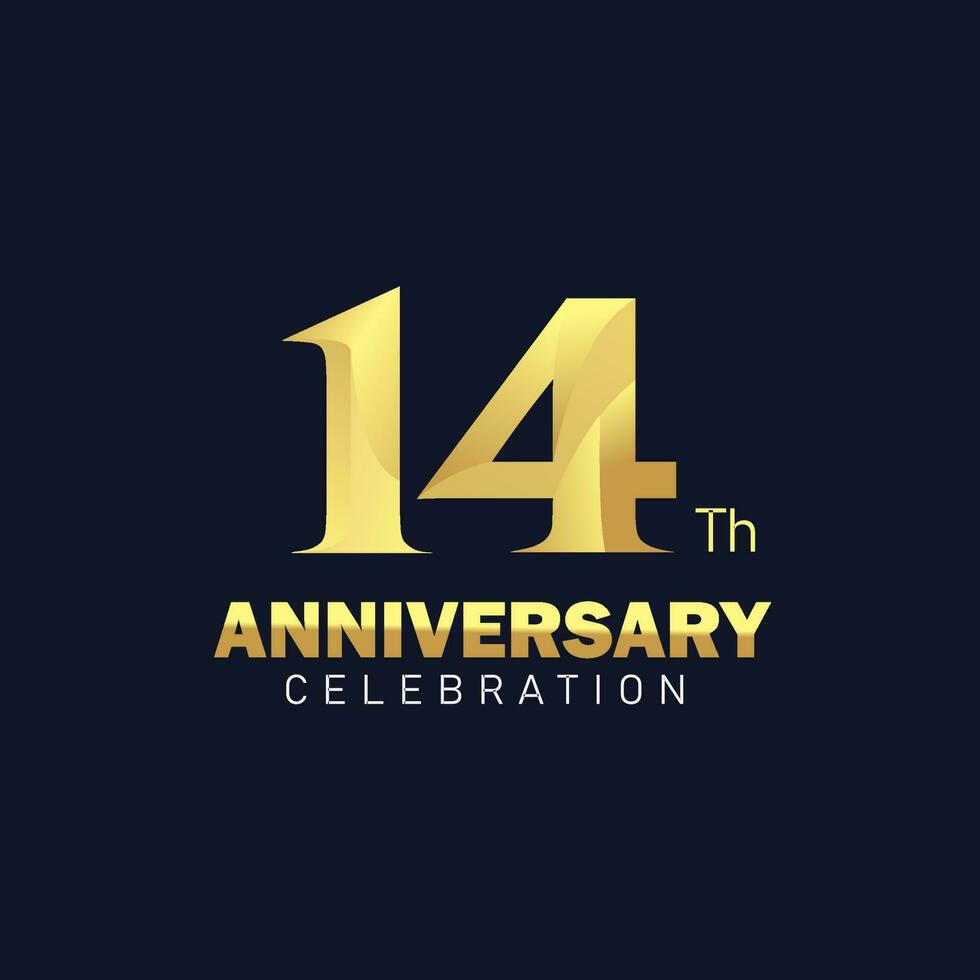 14e verjaardag logo ontwerp, gouden verjaardag logo. 14e verjaardag sjabloon, 14e verjaardag viering vector
