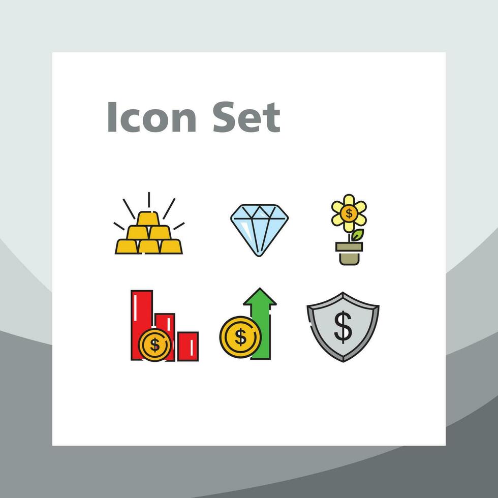 financieel icoon, financieel symbool set, goud edelmetaal illustratie, diamant, bank interesse, financieel uitspraak, bullish en bearish icoon, vector