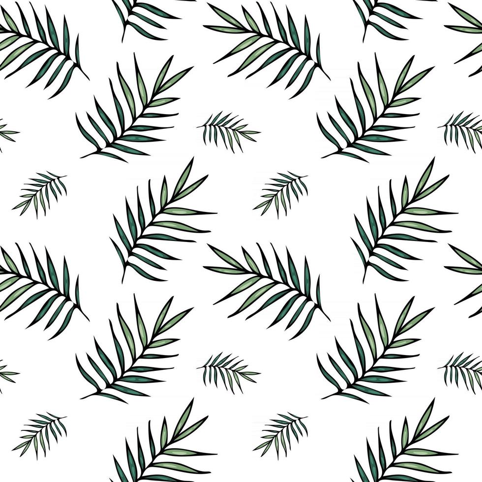 naadloze patroon met palmtak plant eindeloze textuur achtergrond vectorillustratie in hand getrokken stijl vector