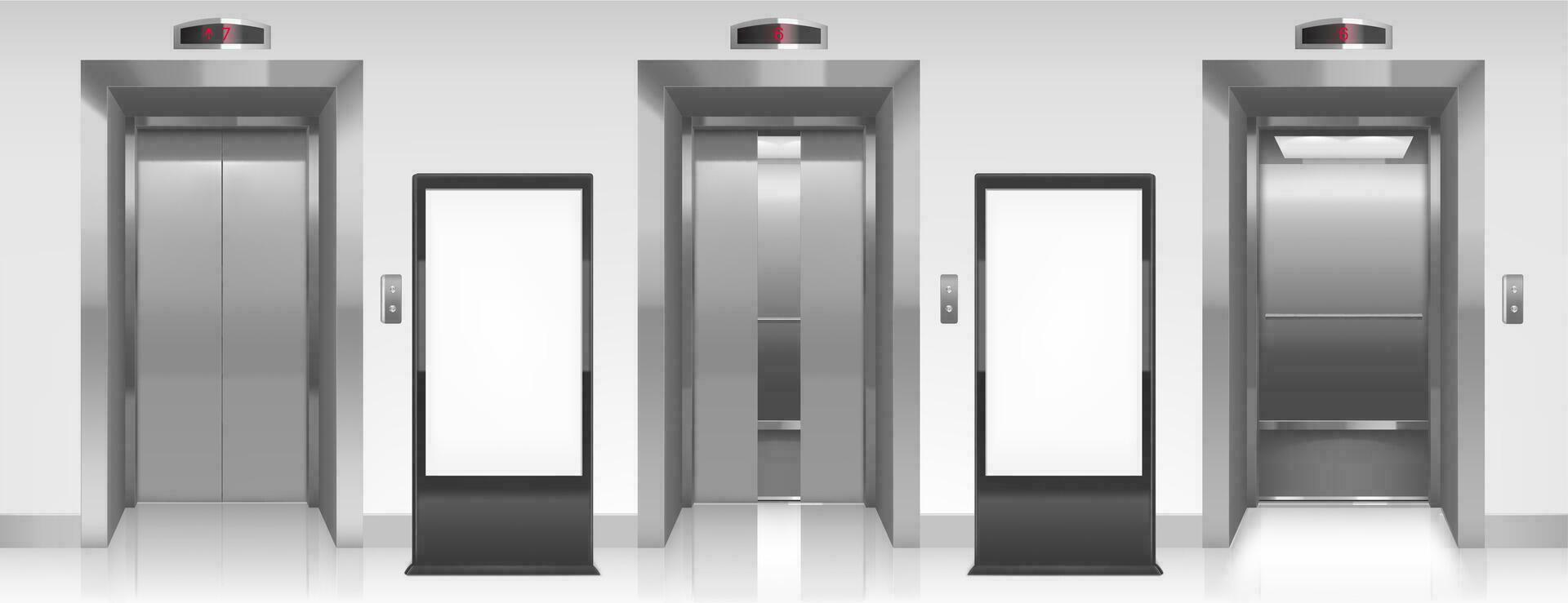 blanco reclameborden en lift deuren in gang vector