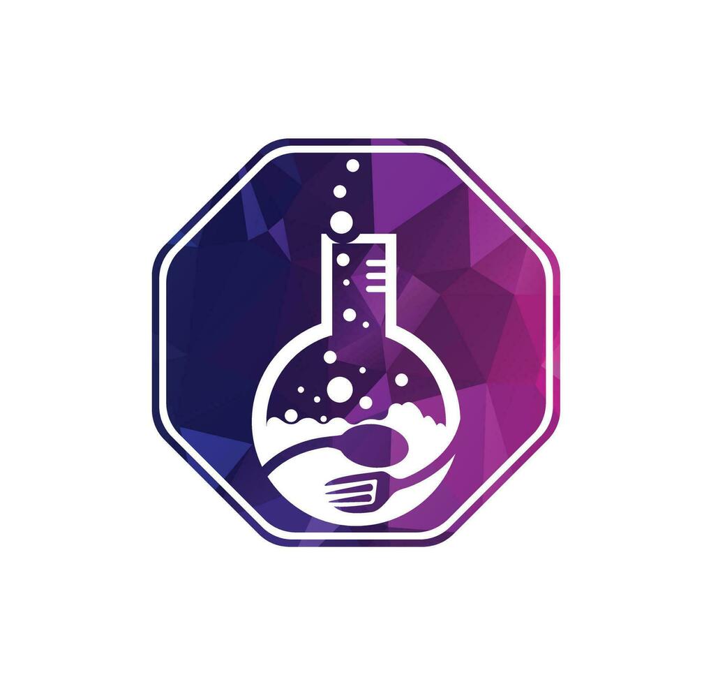 voedsel laboratorium logo vector icoon illustratie ontwerp sjabloon. laboratorium logo.lab test buis met lepel en vork.