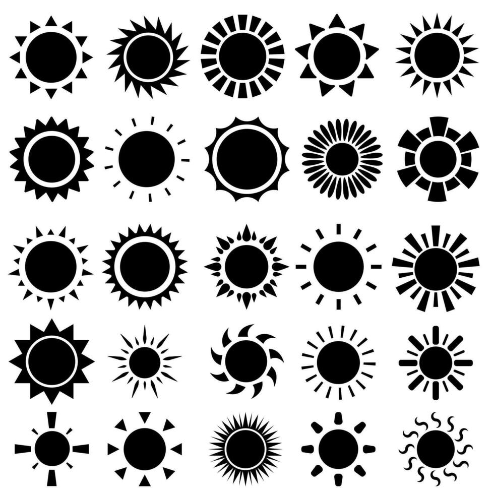 zon icoon vector set. zomer illustratie teken verzameling. weer symbool of logo.