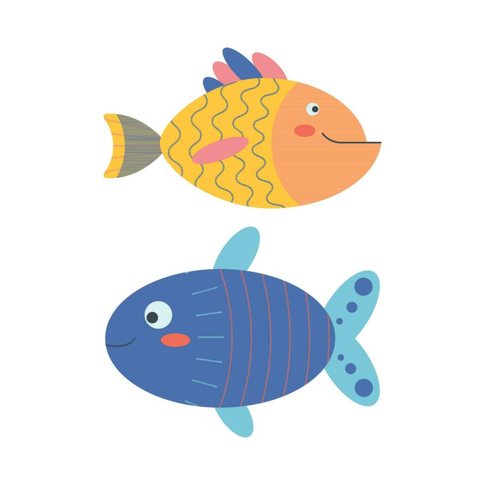 reeks van marinier vis elementen in vlak tekenfilm stijl. vector