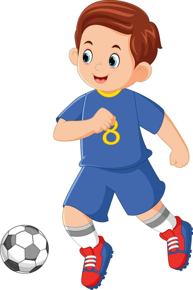 een vader is oefenen spelen voetbal vervelend een blauw uniform overhemd vector