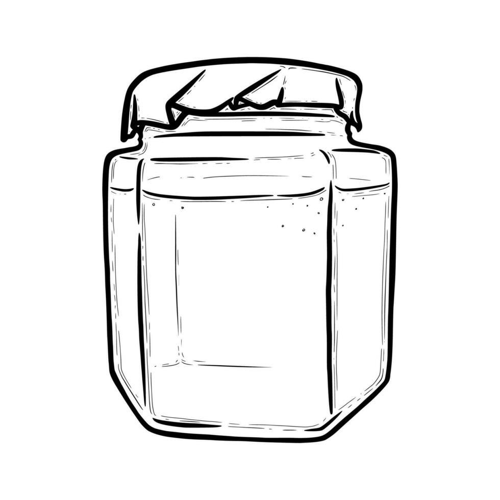 glas pot voorkant visie. zeshoekig pot voor Bewaren van augurken, honing of jam. hand- getrokken vector illustratie