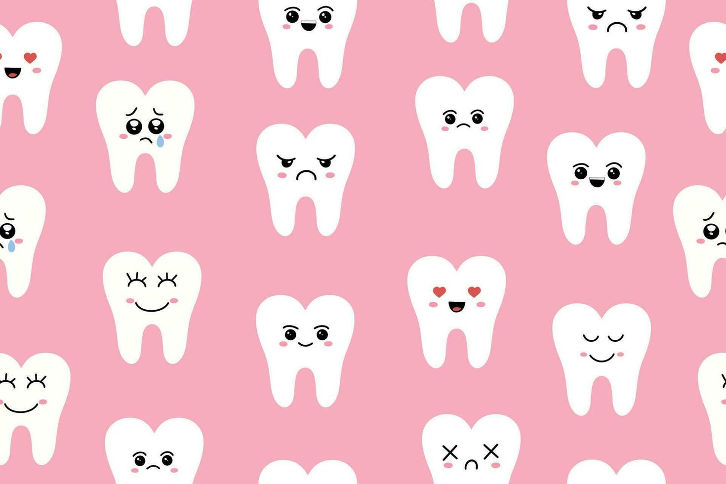 naadloos patroon met schattig tanden. tandheelkundig schattig achtergrond. illustratie voor een pediatrisch tandarts kantoor, pediatrisch tandheelkunde. vector