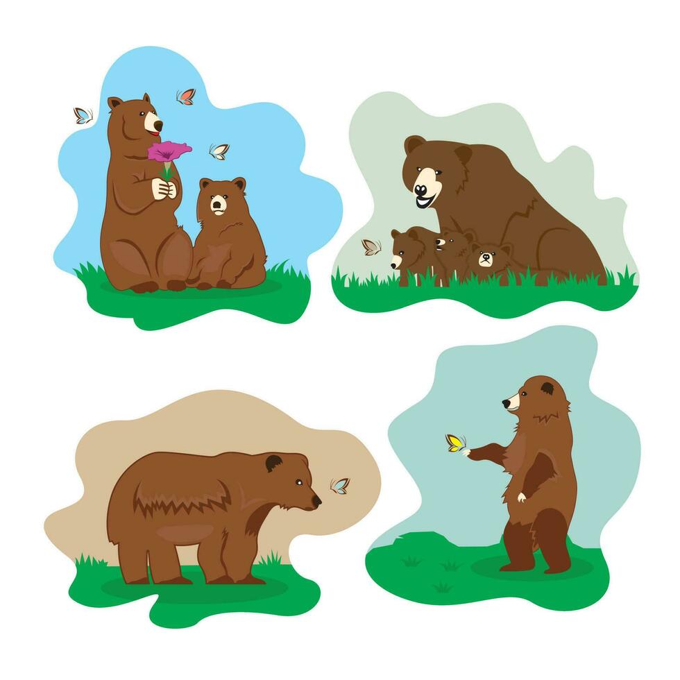 schattig tekenfilm beer vector illustratie set. wild dier in natuur.