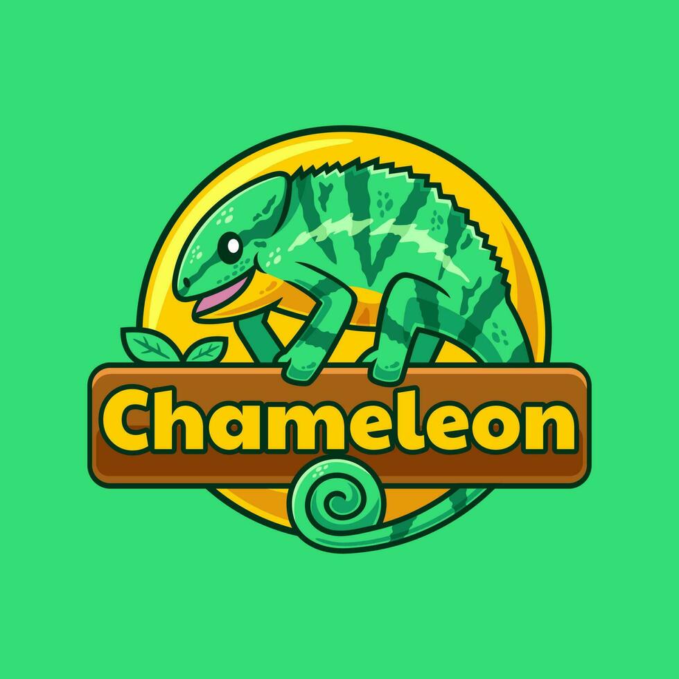 pret kameleon tekenfilm logo ontwerp vector