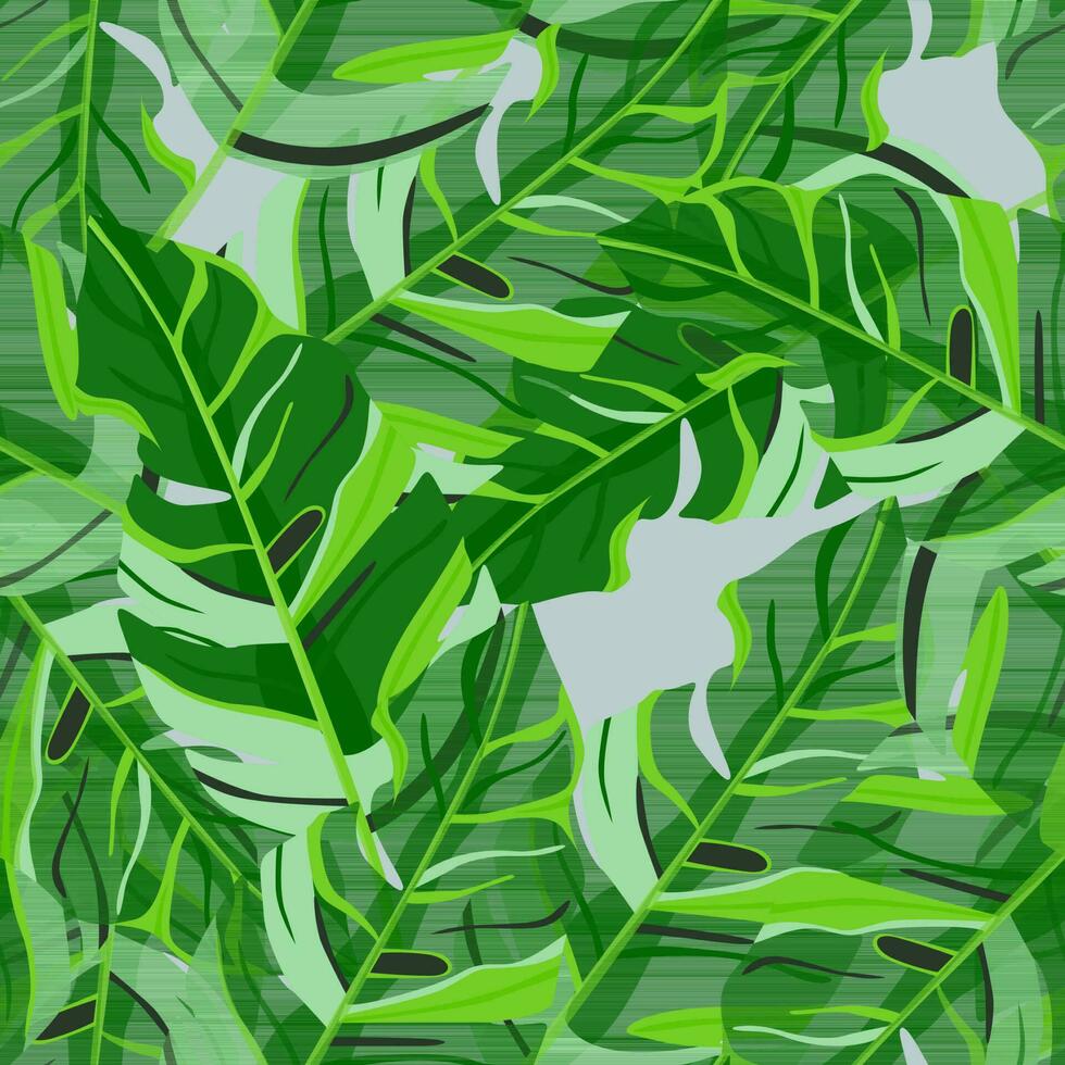 hawaiiaans geïnspireerd patroon. modieus exotisch, palm bomen en weelderig groen behang. abstract backdrop botanisch tuin. vector