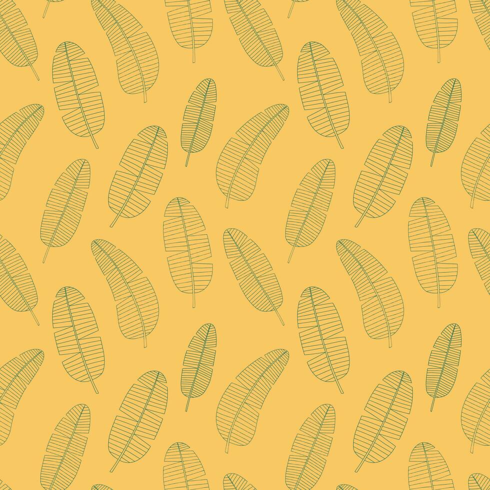 vector banaan bladeren patroon Aan oranje achtergrond. hand- getrokken banaan blad naadloos patroon