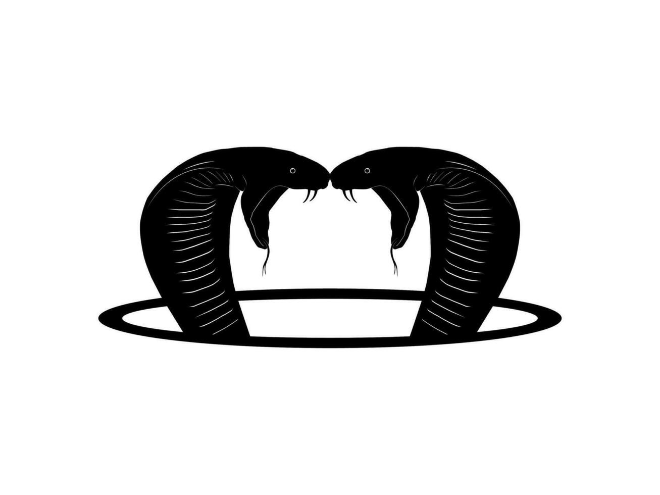 silhouet van de twee koning cobra hoofd ontstaan van de cirkel gat voor logo type. vector illustratie