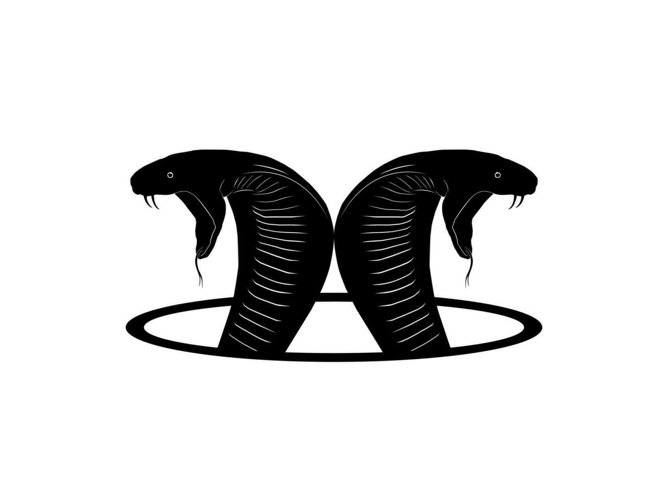 silhouet van de twee koning cobra hoofd ontstaan van de cirkel gat voor logo type. vector illustratie