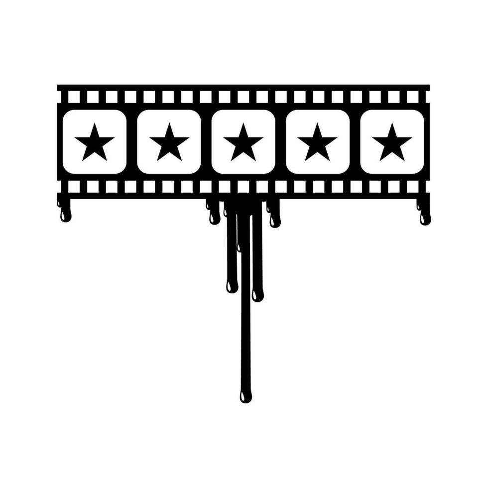 ster tarief teken in de bloederig filmstrip silhouet. beoordeling icoon symbool voor film of film recensie met genre verschrikking, thriller, bloed, sadistisch, spatten, slasher, mysterie, eng. beoordeling 5 ster. vector