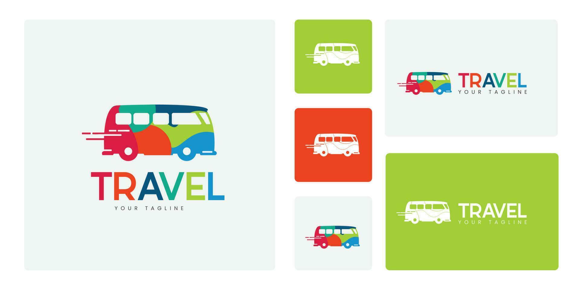 caravan logo met een kleurrijk concept, Super goed voor reizend, camping, en avontuur merken. vector